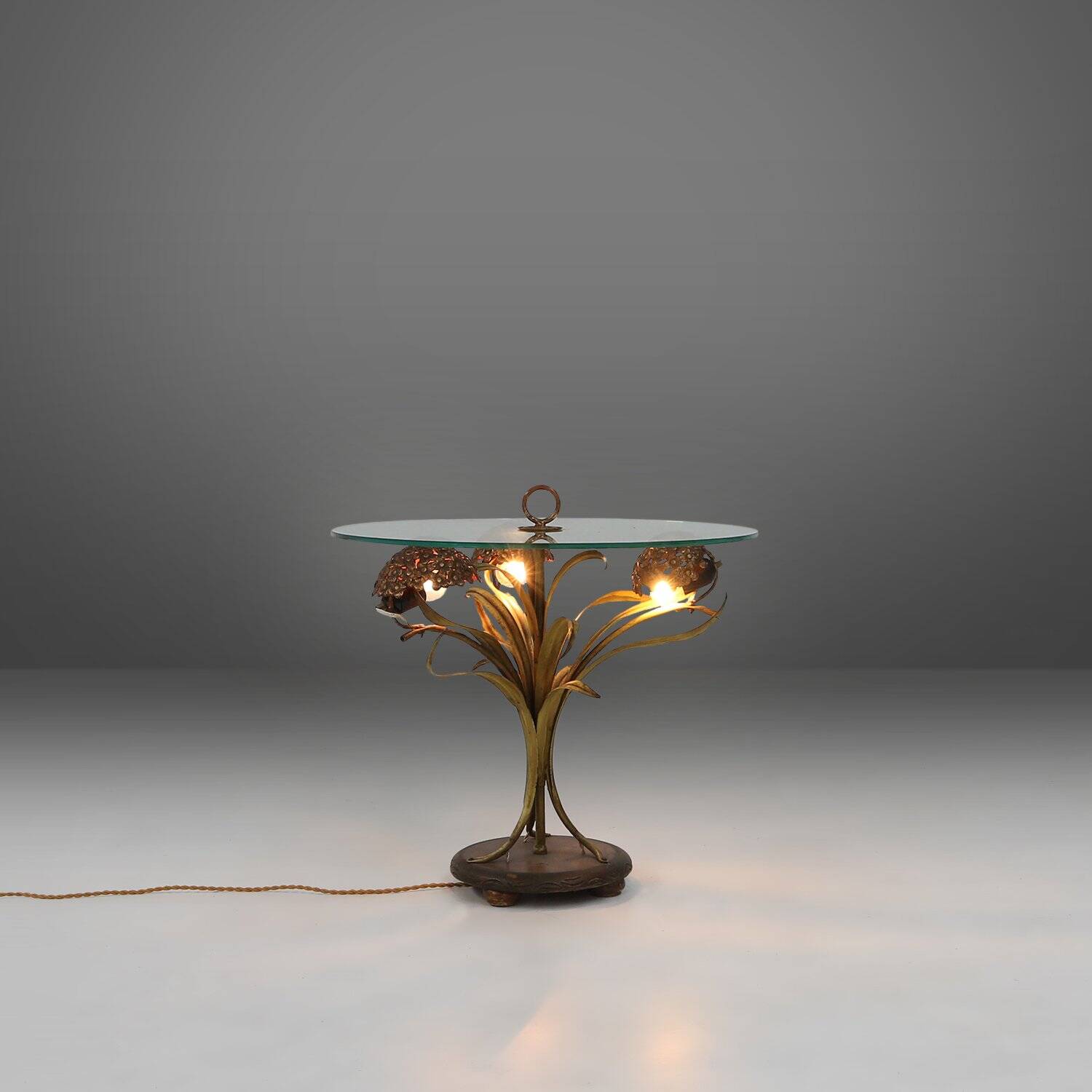French Hollywood Regency Style Coffee Table with Lightning in Brass Flowers