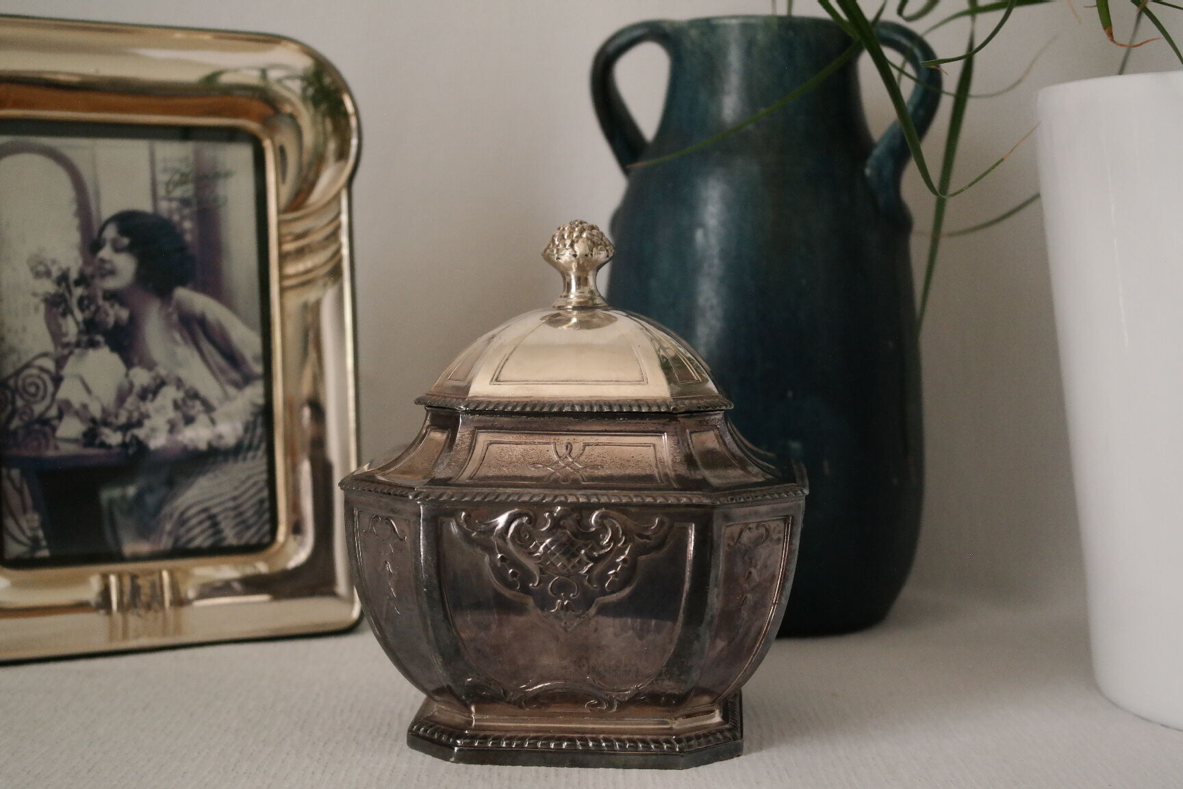 Silver metal candy sugar bowl lutetia france old