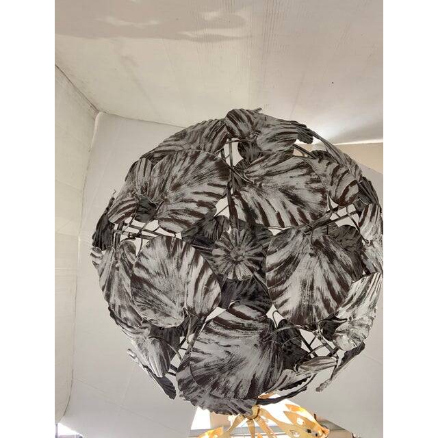 Contemporary brunito end white leaves sphere suspension pendant