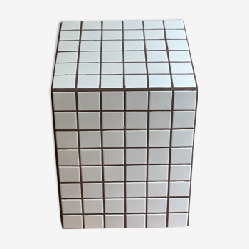 Table d’appoint cube bout de canapé carrelage mosaïque blanc joint marron ora 30x30xh40cm