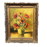 H.J. van Wijngaarden (1906–1986). Antique still life with poppies in a beautiful baguette frame.