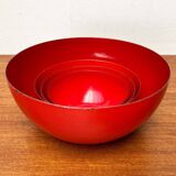 Modern mid-century red enamel bowl sets by Kaj Franck for Finel, Finland, 1960s, set of 4.