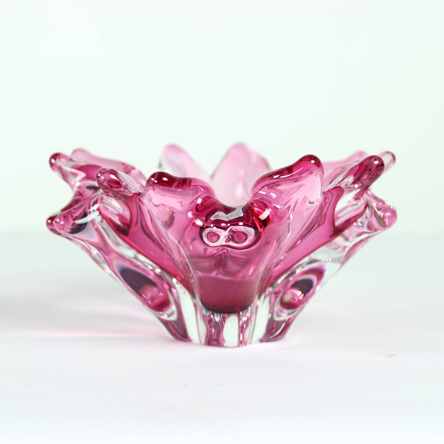 1960s Pink Art Glass Bowl, Frantisek Zemek Czechoslovakia