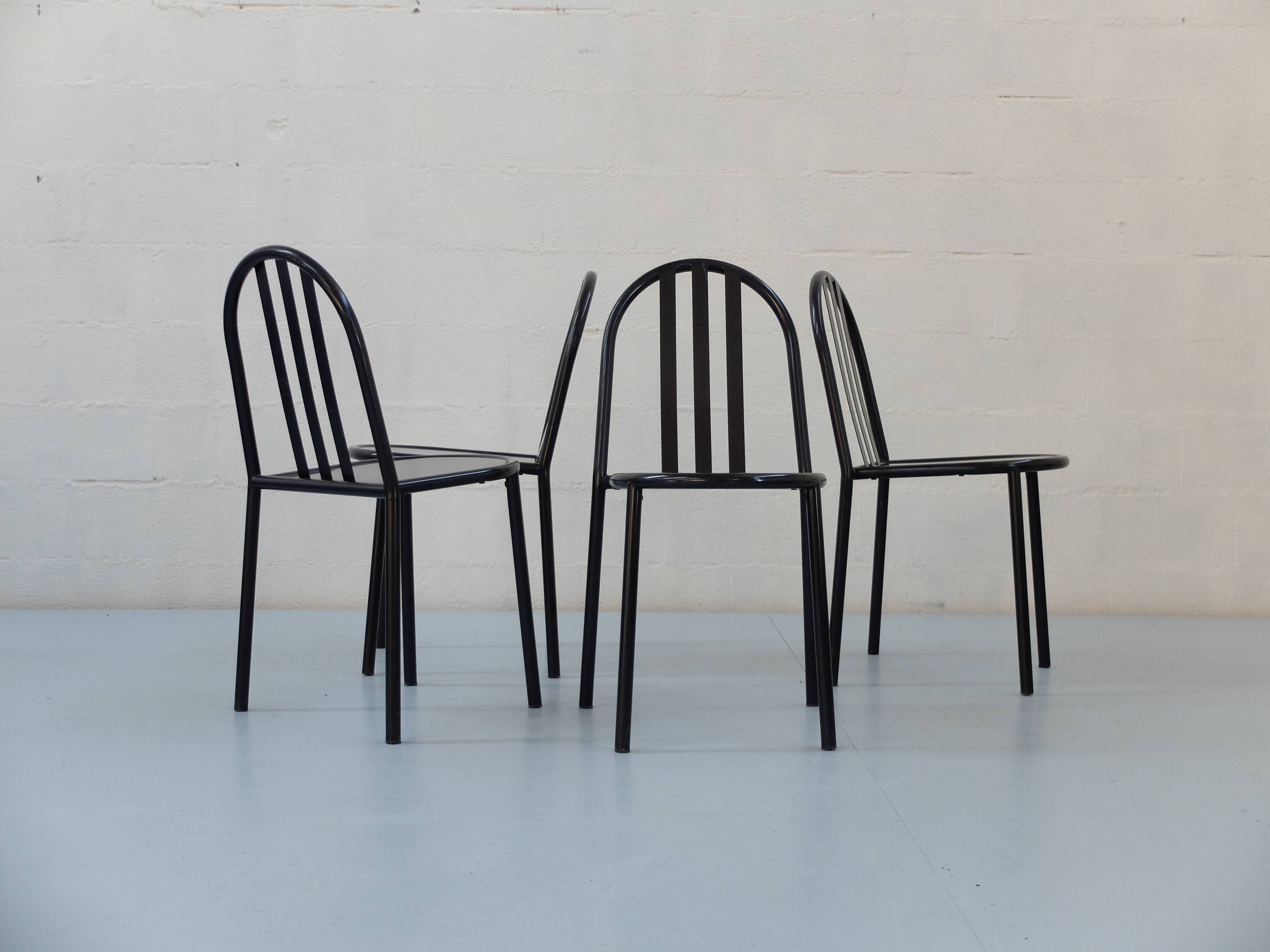 4 robert mallet-stevens black lacquered steel chairs, stamped rms ecart