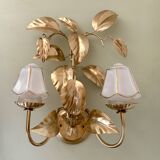 Vintage two-light wall lamp in gold metal with vintage art deco globes