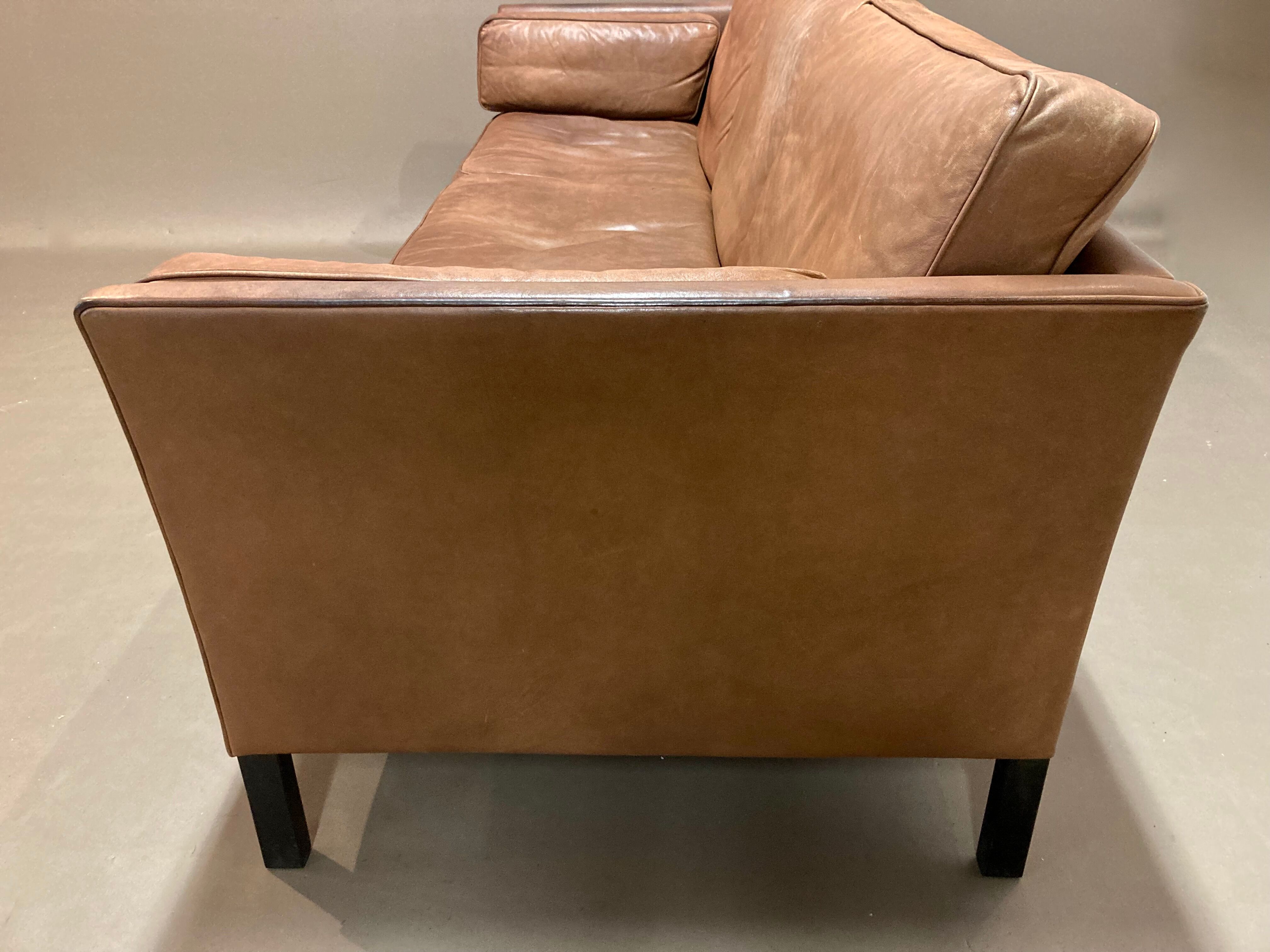 Sofa 3 places leather scandinavian design 1960