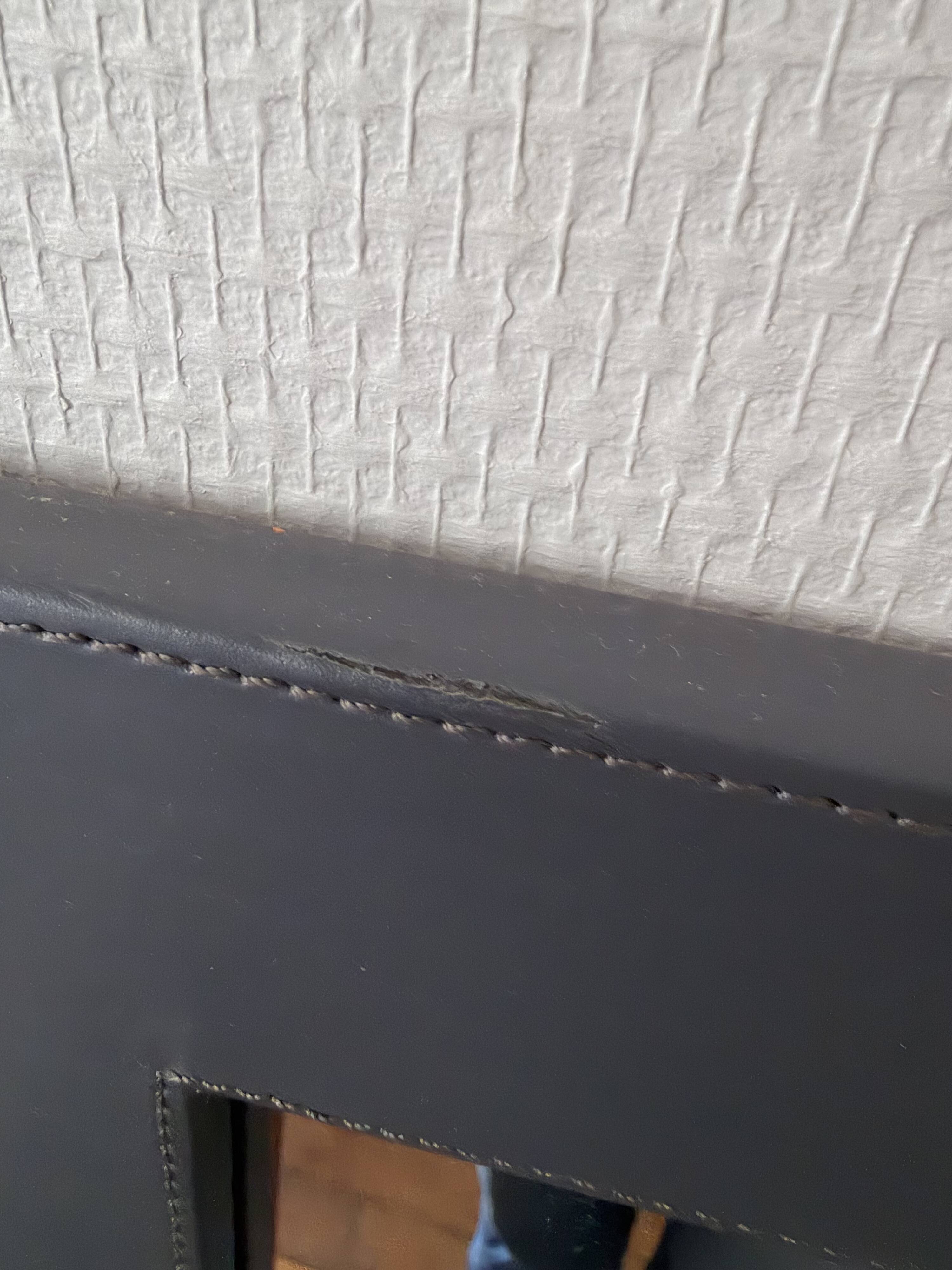 Large grey leather mirror