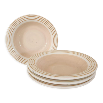 lot de 4 assiettes assiettes à pâtes Italiennes Quadrifoglio à bords rayés jaunes et fond rose pale