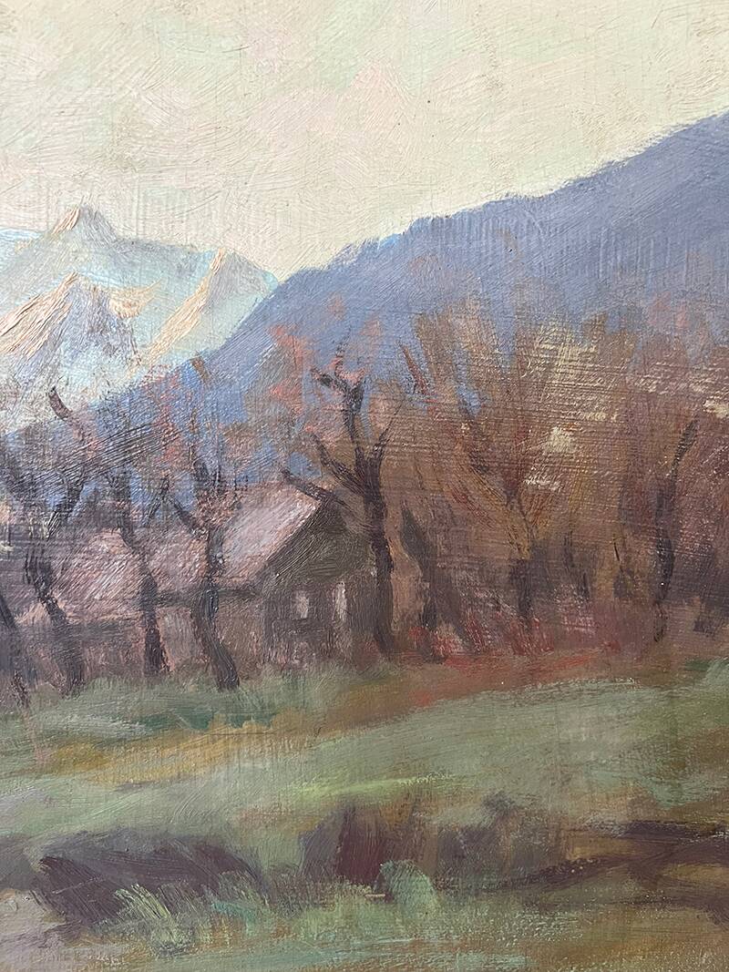 Painting "River of the Alps", Oil on panel, framed