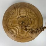 Midcentury pencil reed rattan bamboo pendant hanging lamp, Italy, 1970s