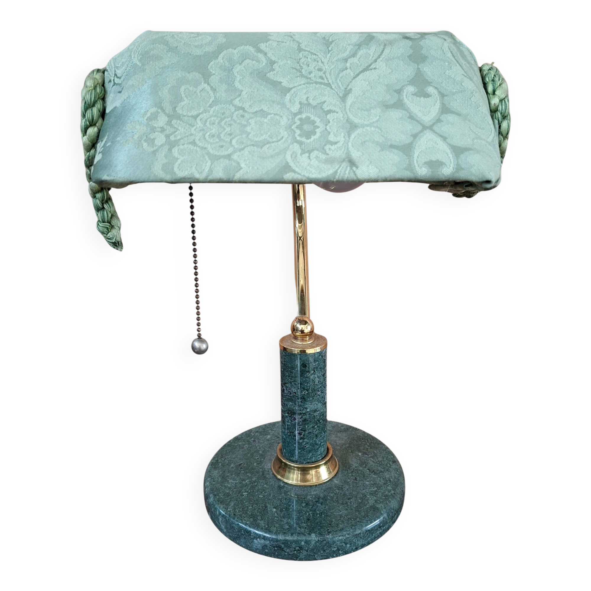 Lampada da Scrivania Vintage in Marmo Verde e Ottone Pezzo Unico Artigianal