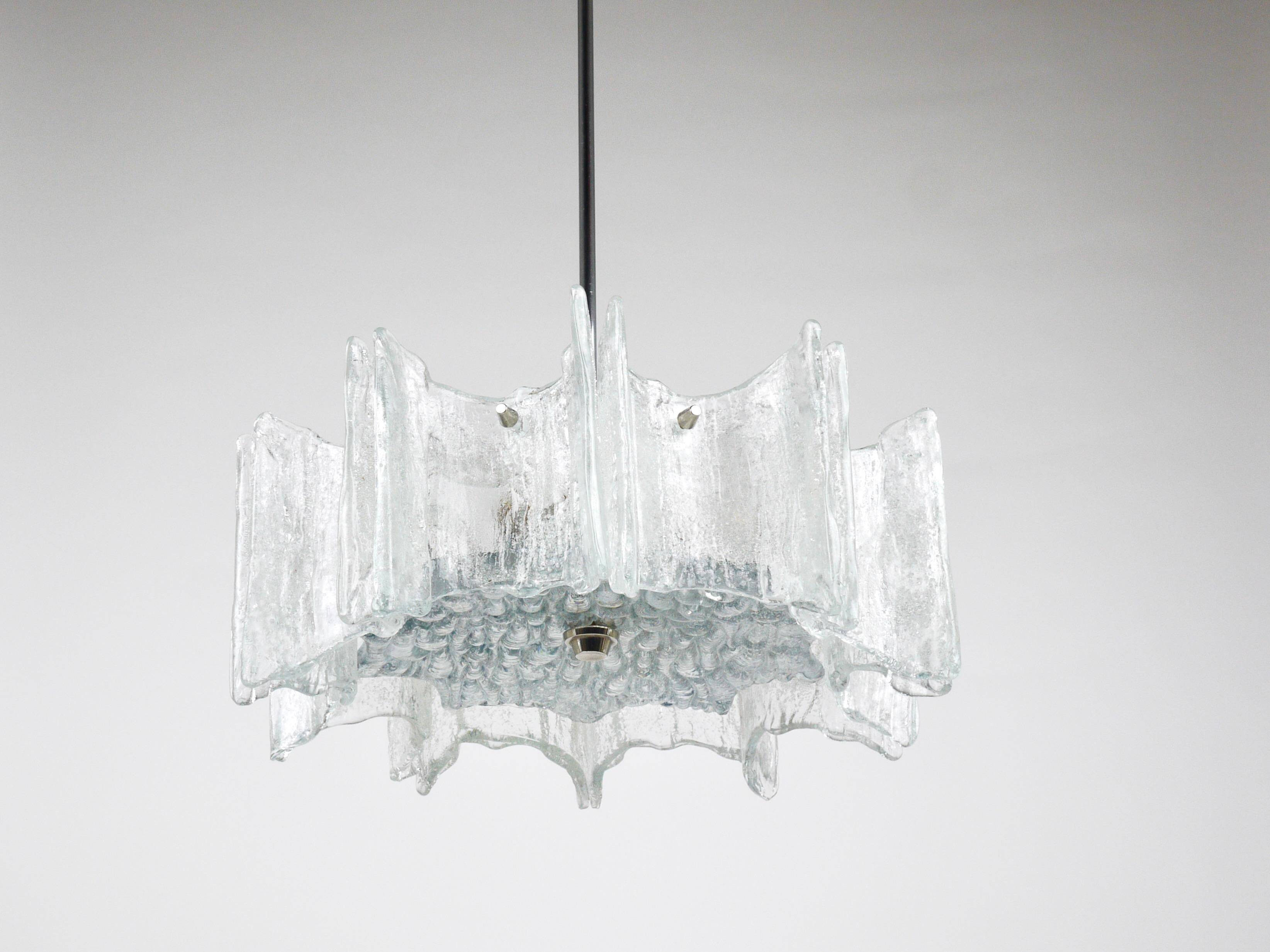 Frosted glass star chandelier J.T. Kalmar Vienna, Austria, 1960s