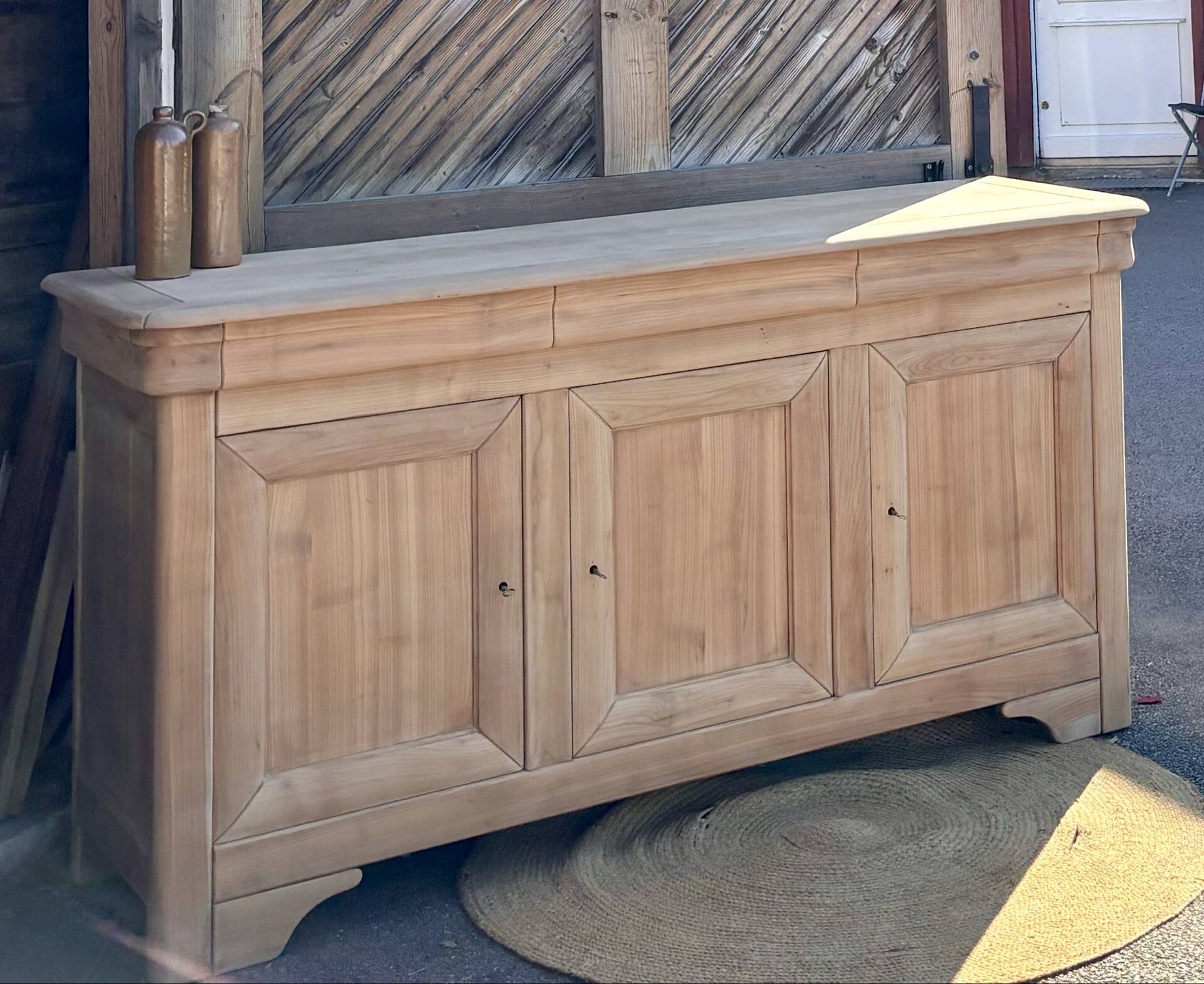 Enfilade ancienne en bois massif brut - 3 tiroirs 