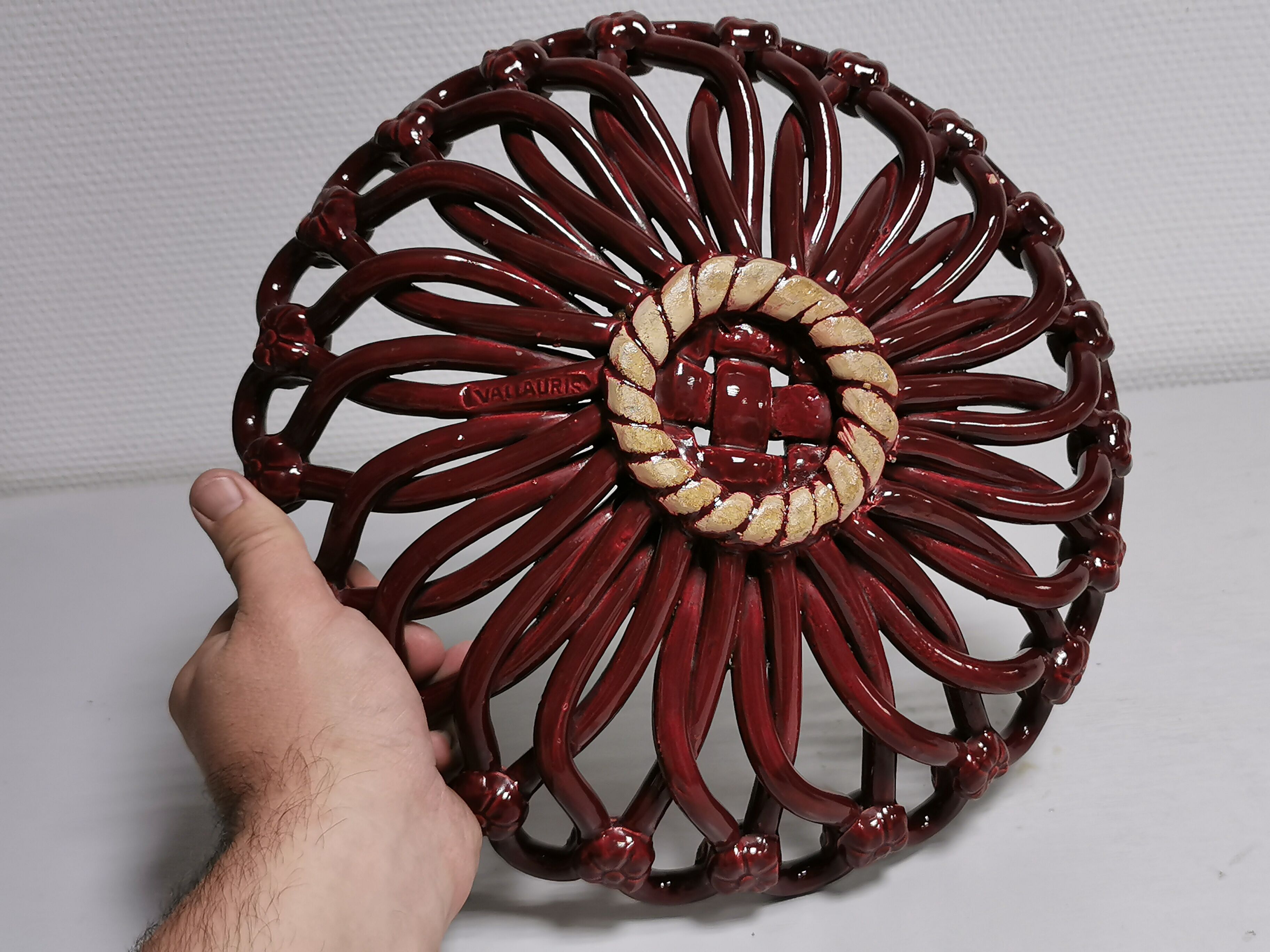 Vintage Fruit Basket , Ceramic Centerpiece VALLAURIS