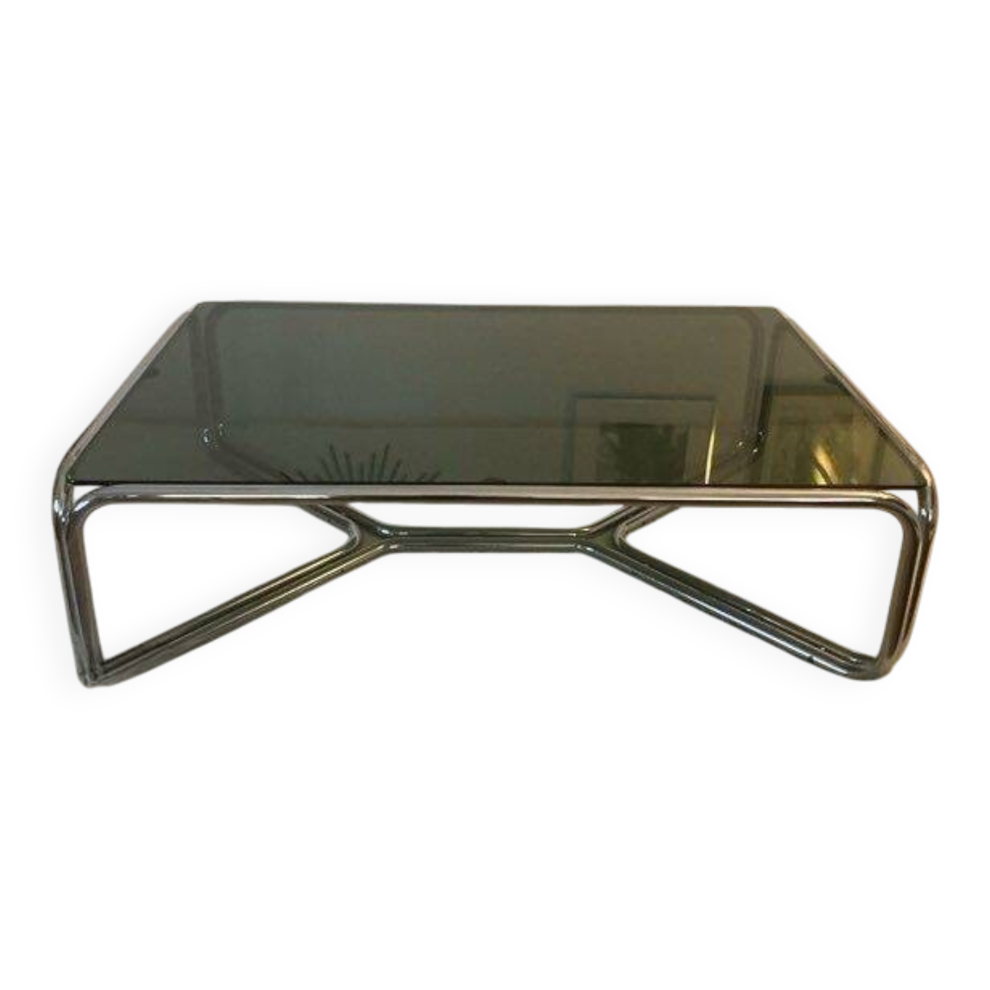 Table basse chromée plateau en verre