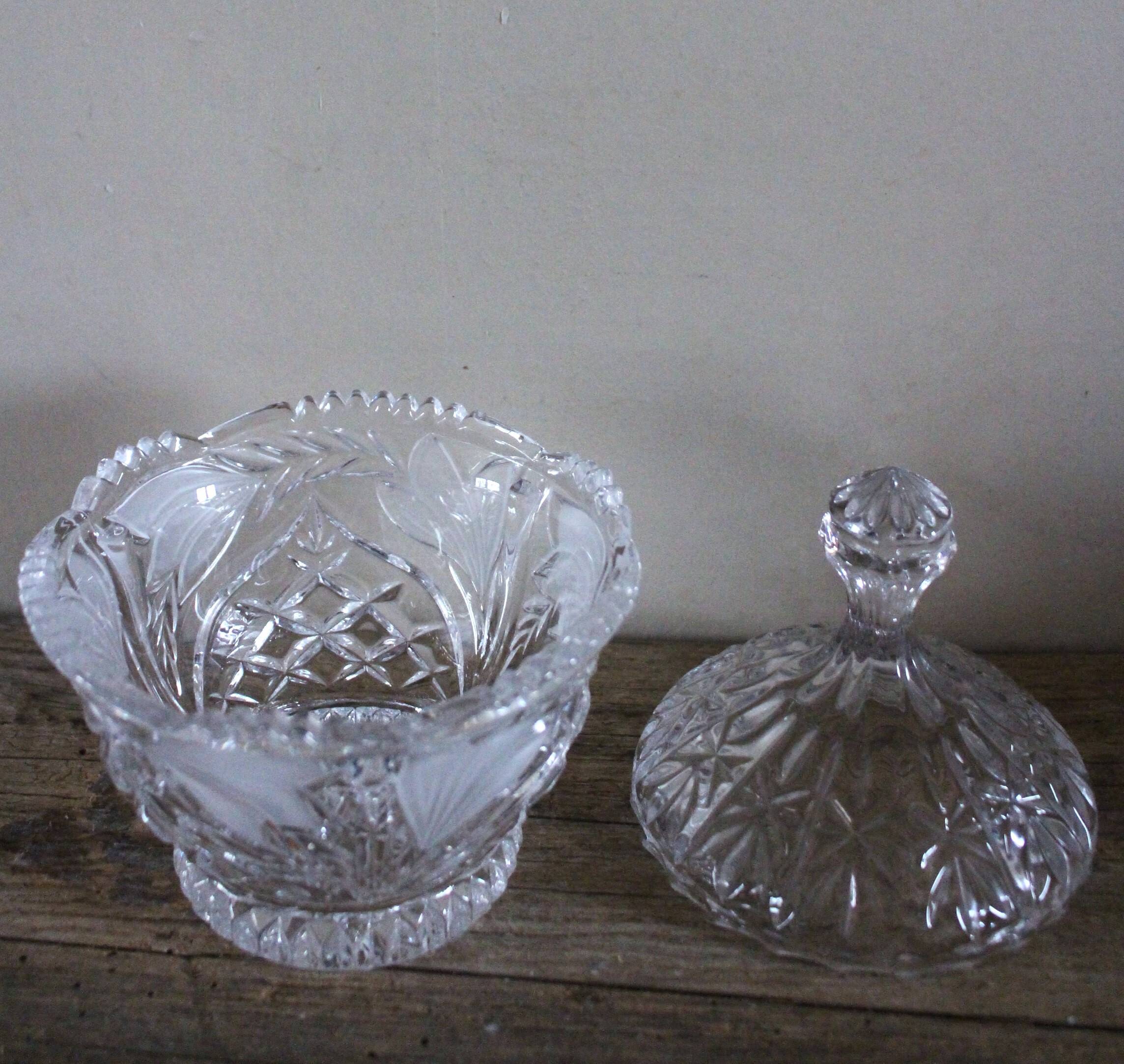 Cut glass vintage leaf design sweet jar