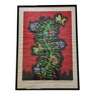 Lithograph on Rives paper, "Aquarium" signed by Jean Picart Le Doux, framed limited edition