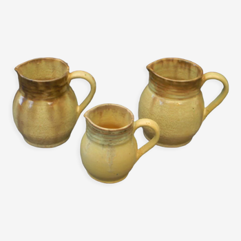 Set of 3 stoneware pitchers signed greber