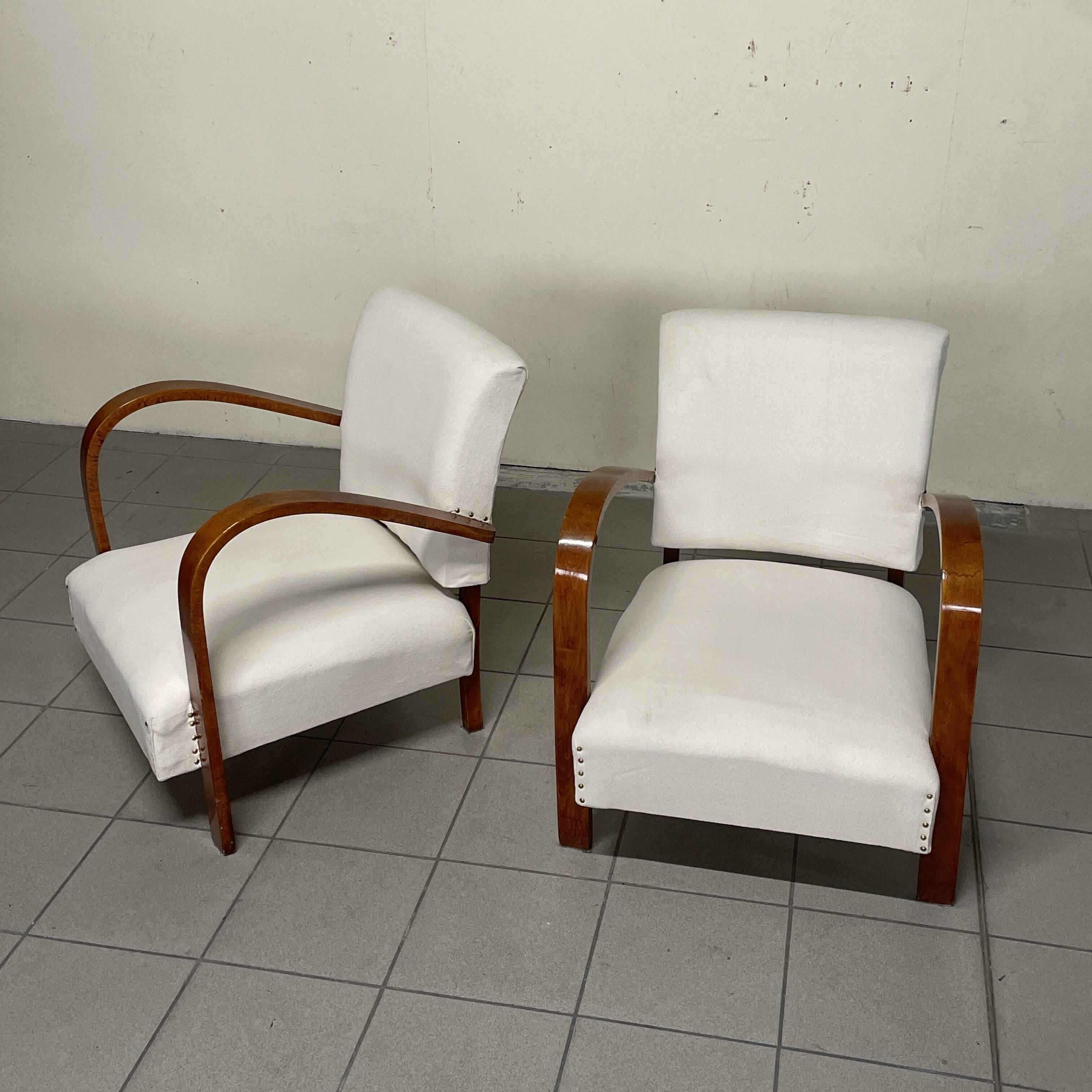 Pair of Art Deco Armchairs in Curved Wood, Italian Manufacture, 1930s - 1940s