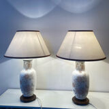 Asian lamps in earthenware from the 1970s/80s with handmade floral decoration.