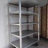 1950s metal shelf on wheels