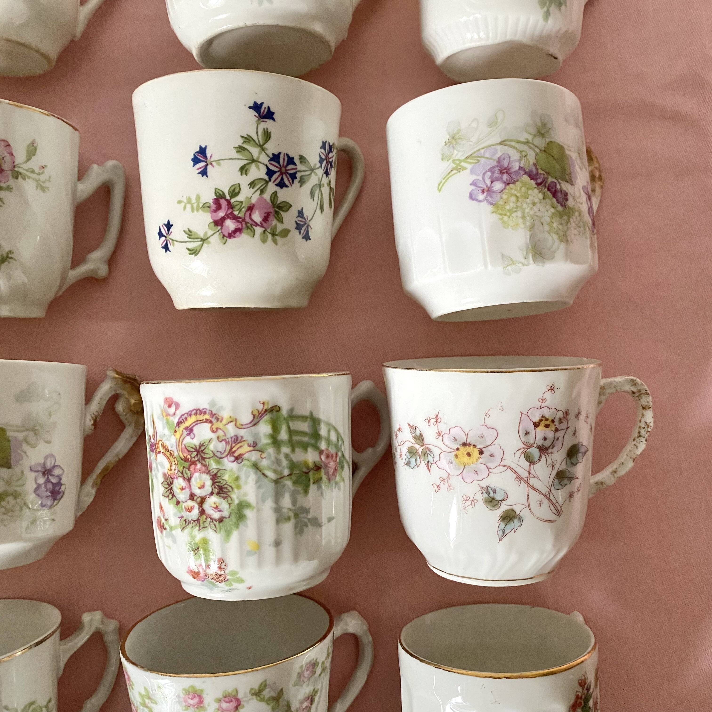 Old flowery coffee cups mismatched