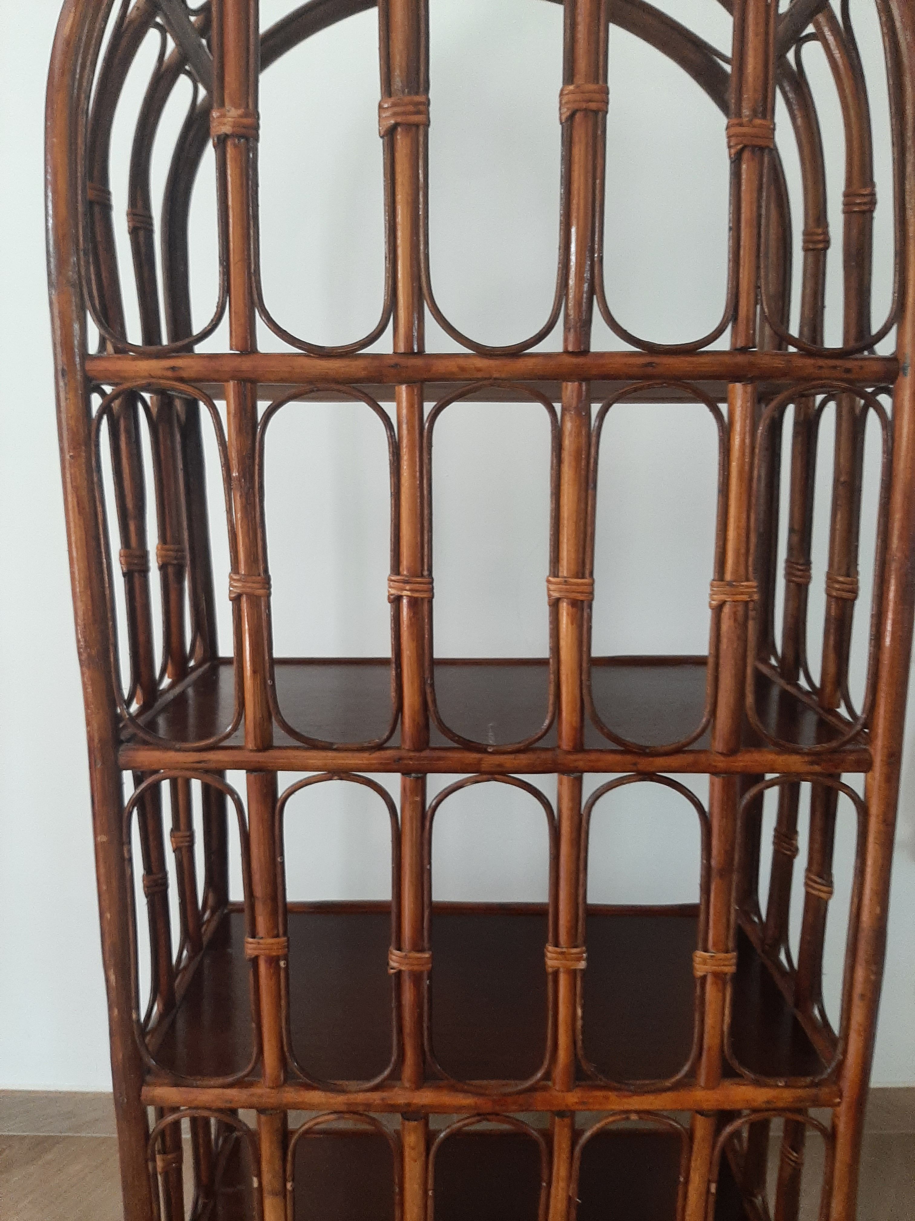 Vintage library 4 levels - wood, bamboo and rattan - retro 80s