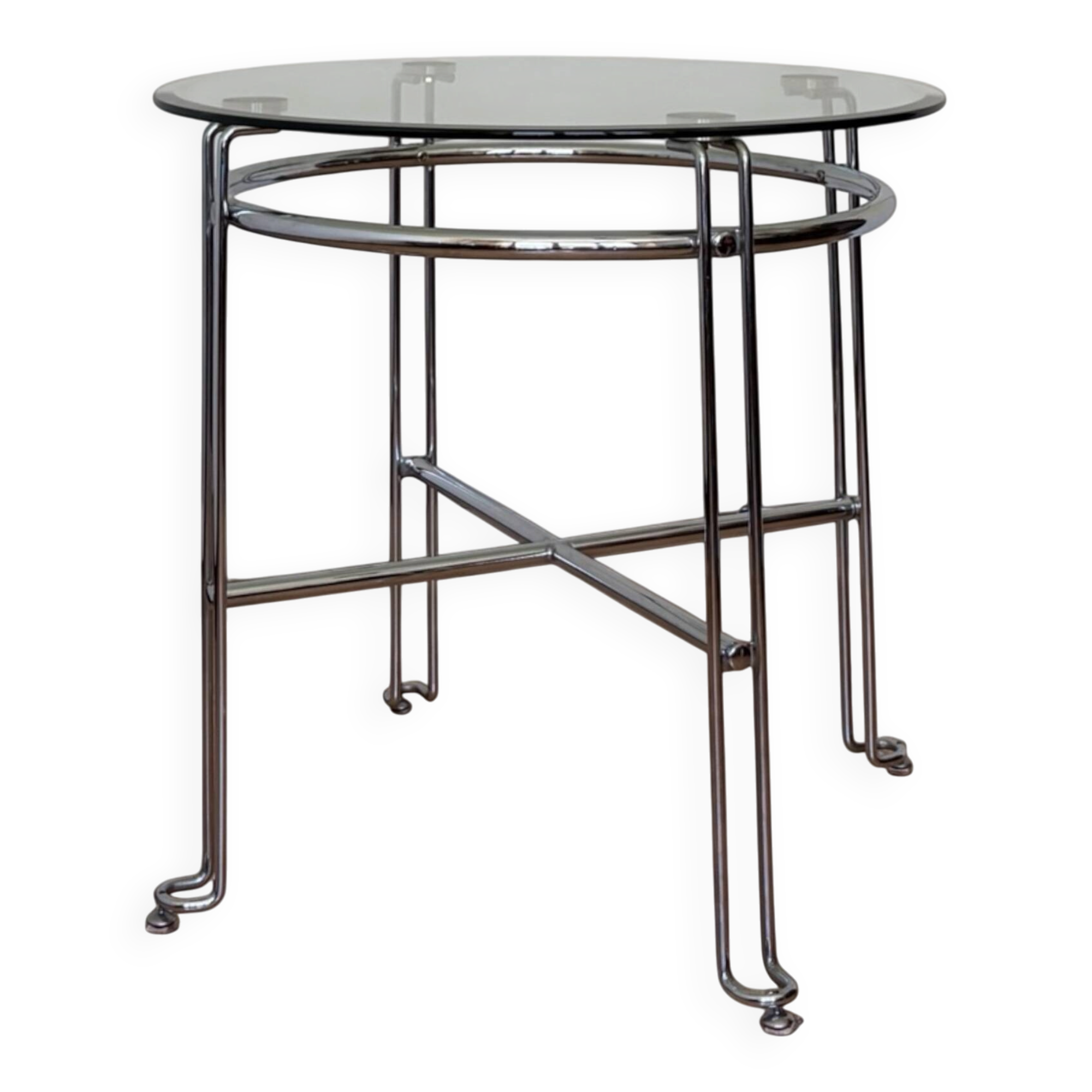 Chrome metal and glass tubular table