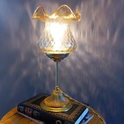 Duo desk lamps, vintage inspiration, bronze and ocher tulip glass