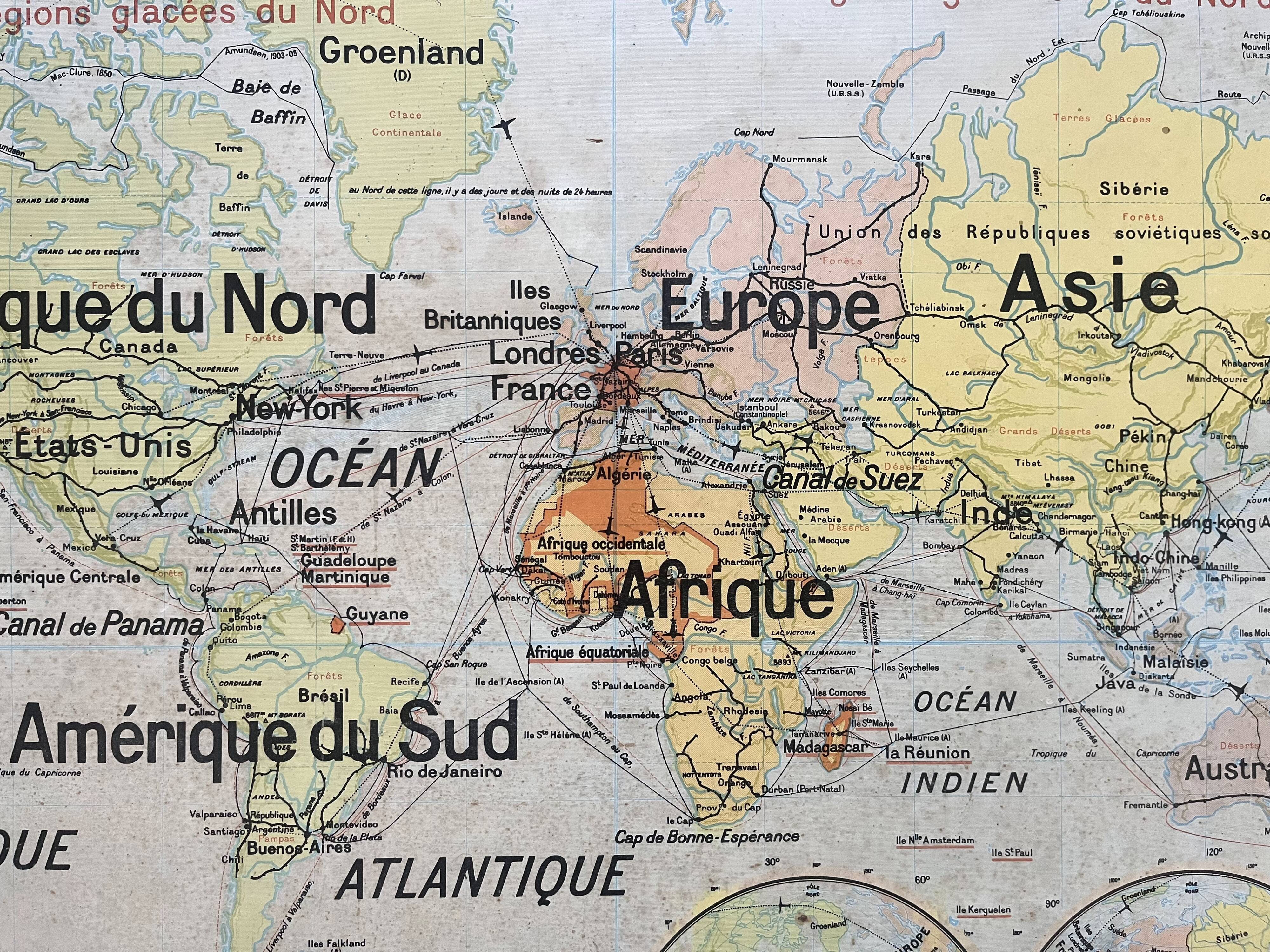 Ancienne carte scolaire Vidal-Lablache 22, 1958 - Planisphère, colonies