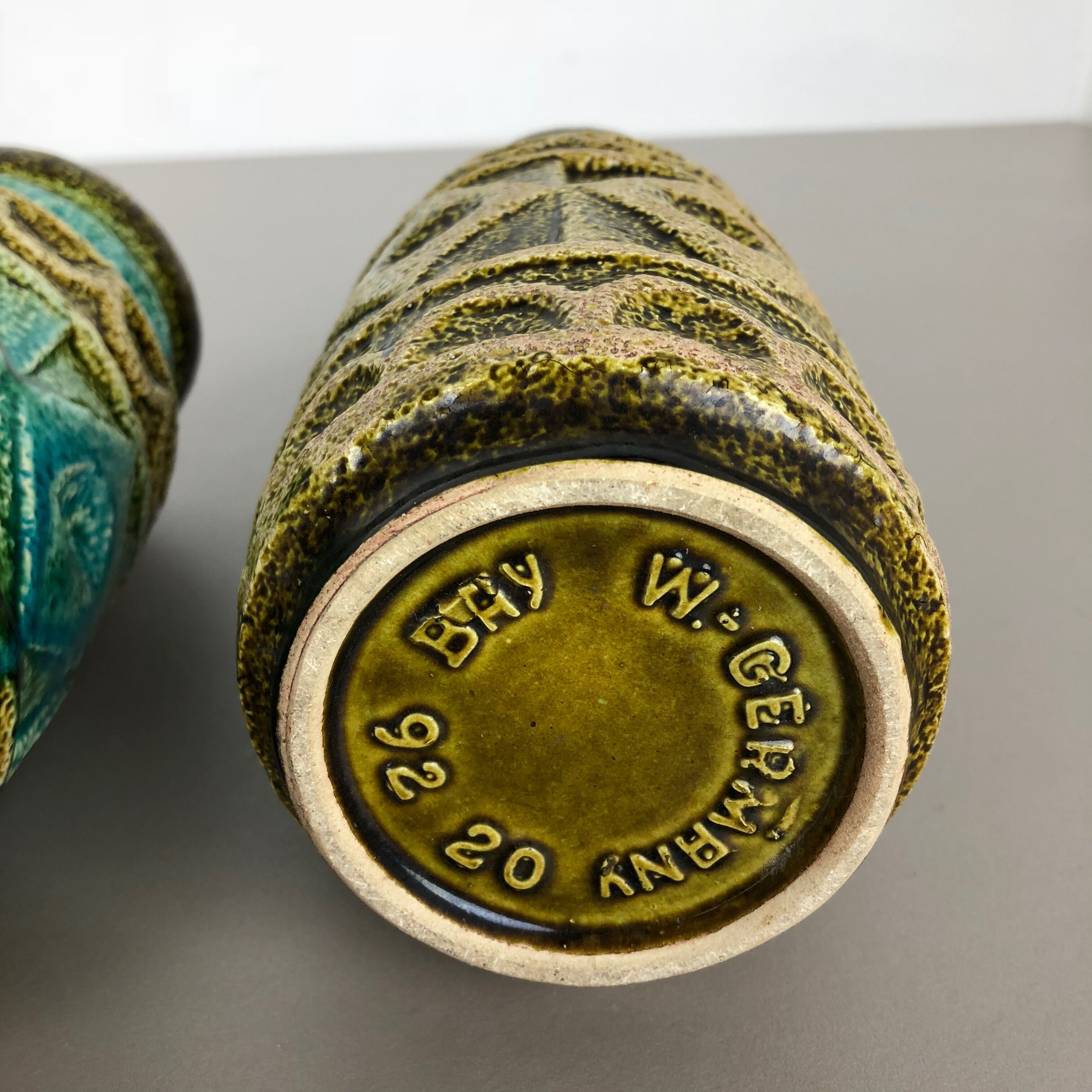 Set of 2 Multi-Color Op Art Pottery Floor Vase by Bay Ceramics, Germany, 1960s