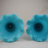 paire petits vases bleus anciens opaline déco kitsch shabby