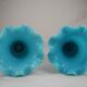 pair of small old blue opaline vases, shabby kitsch decor