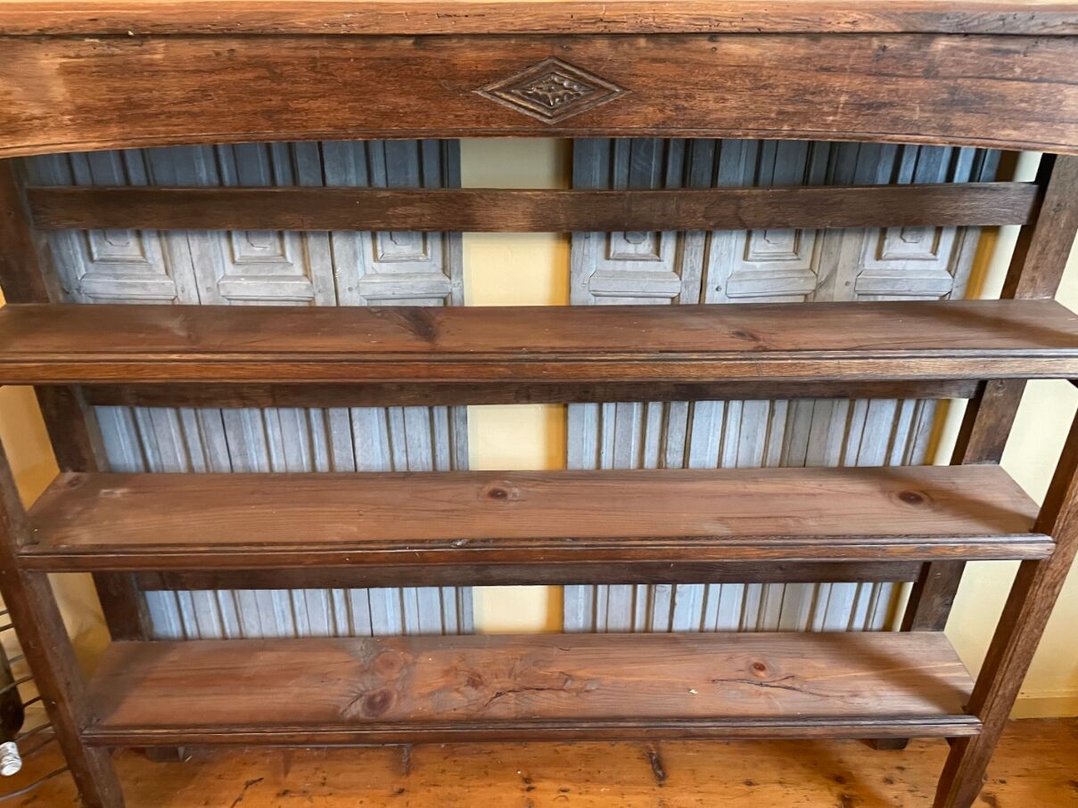 Baker's shelf, kitchen shelf, collection shelf from the early 19th century, oak.