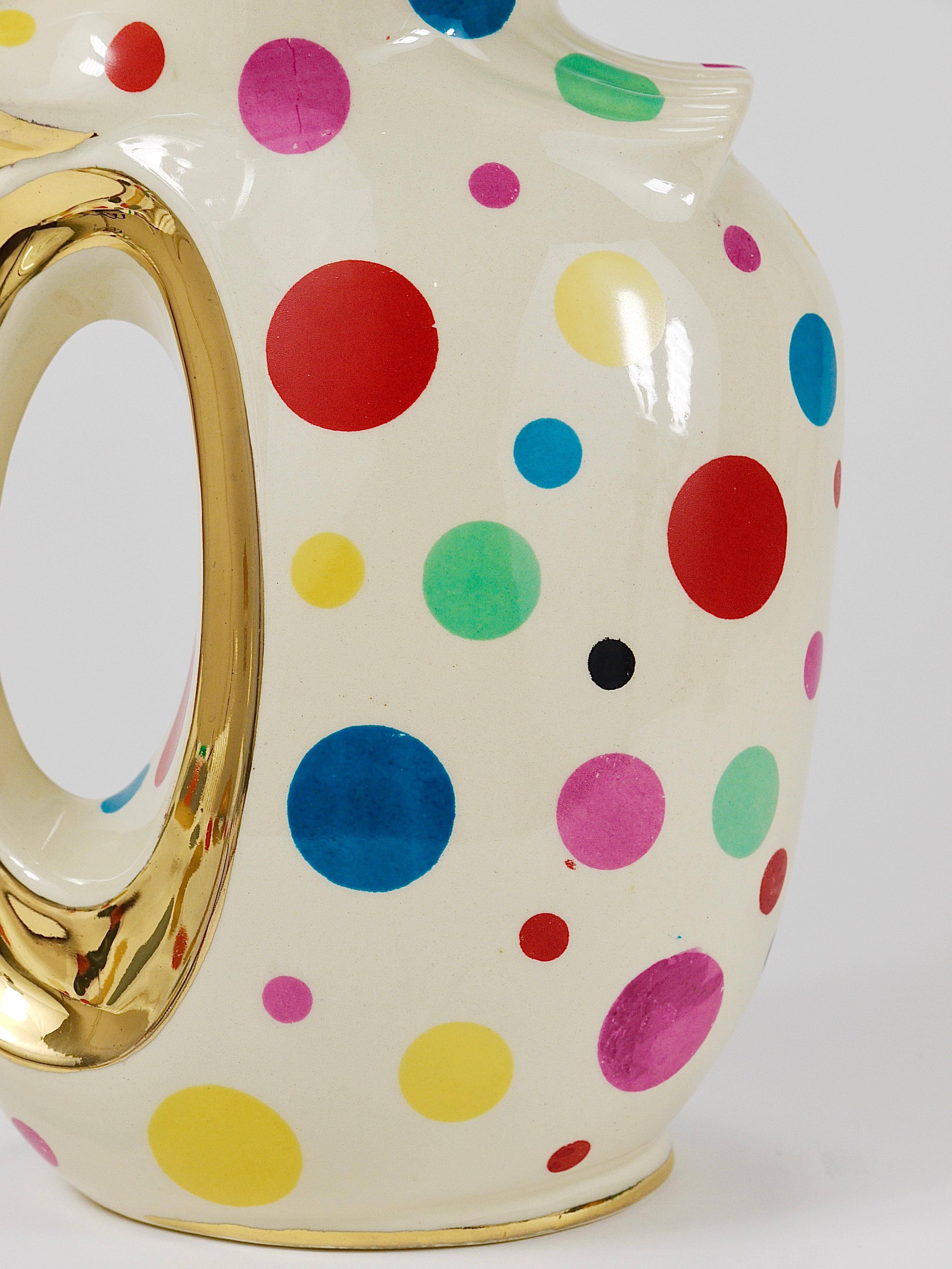 Boch Frères Pichet / Mid-Century Jug in Gold and Polka Dots, Belgium, 1950s
