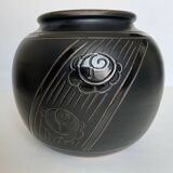 Art Deco ball vase in black ceramic