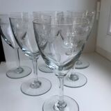 Set of 6 crystal wine glasses engraved 30s