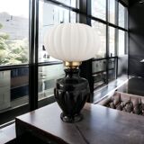 Vintage table lamp with pleated opaline shade