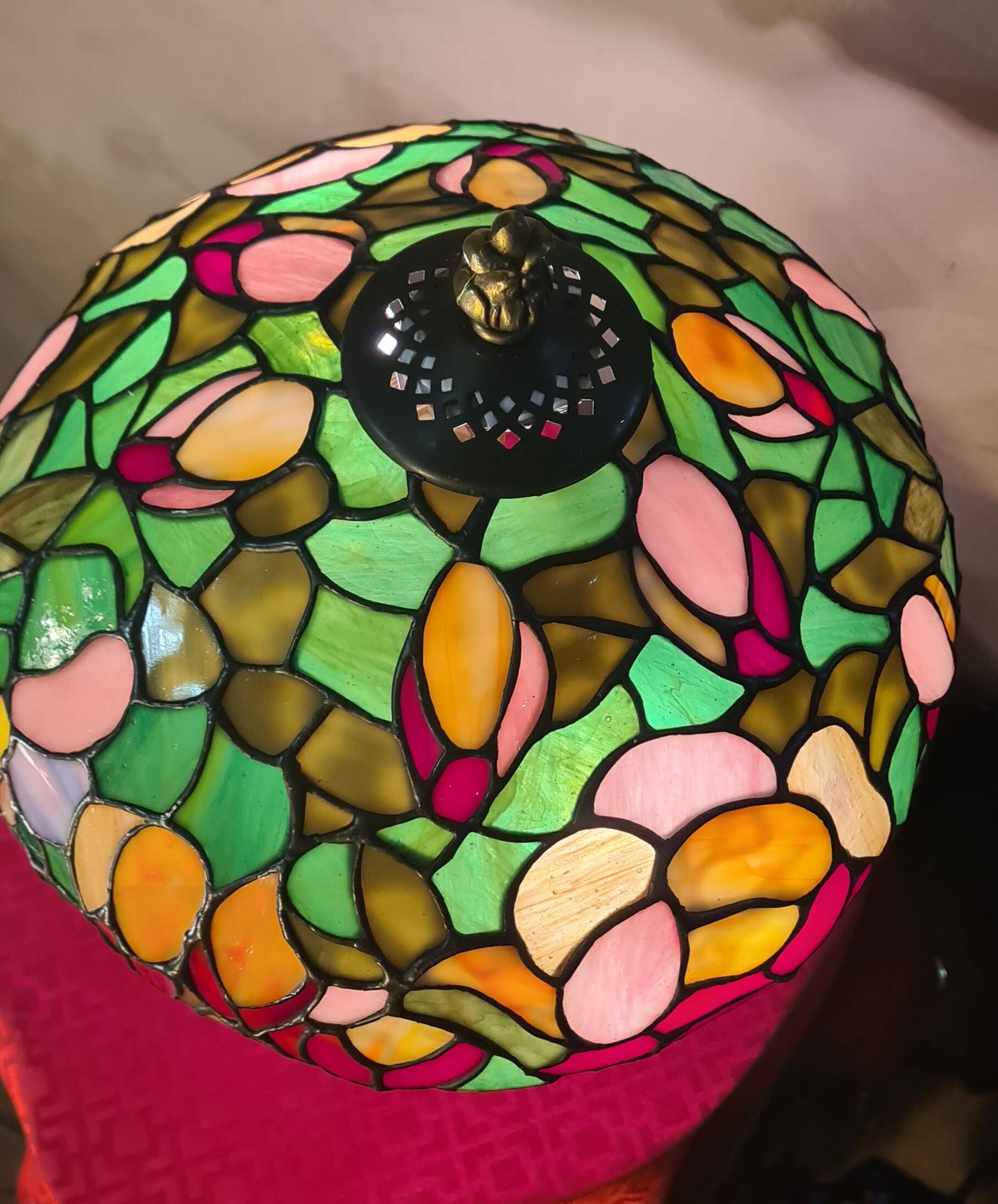 antique bronze lamp and stained glass shade