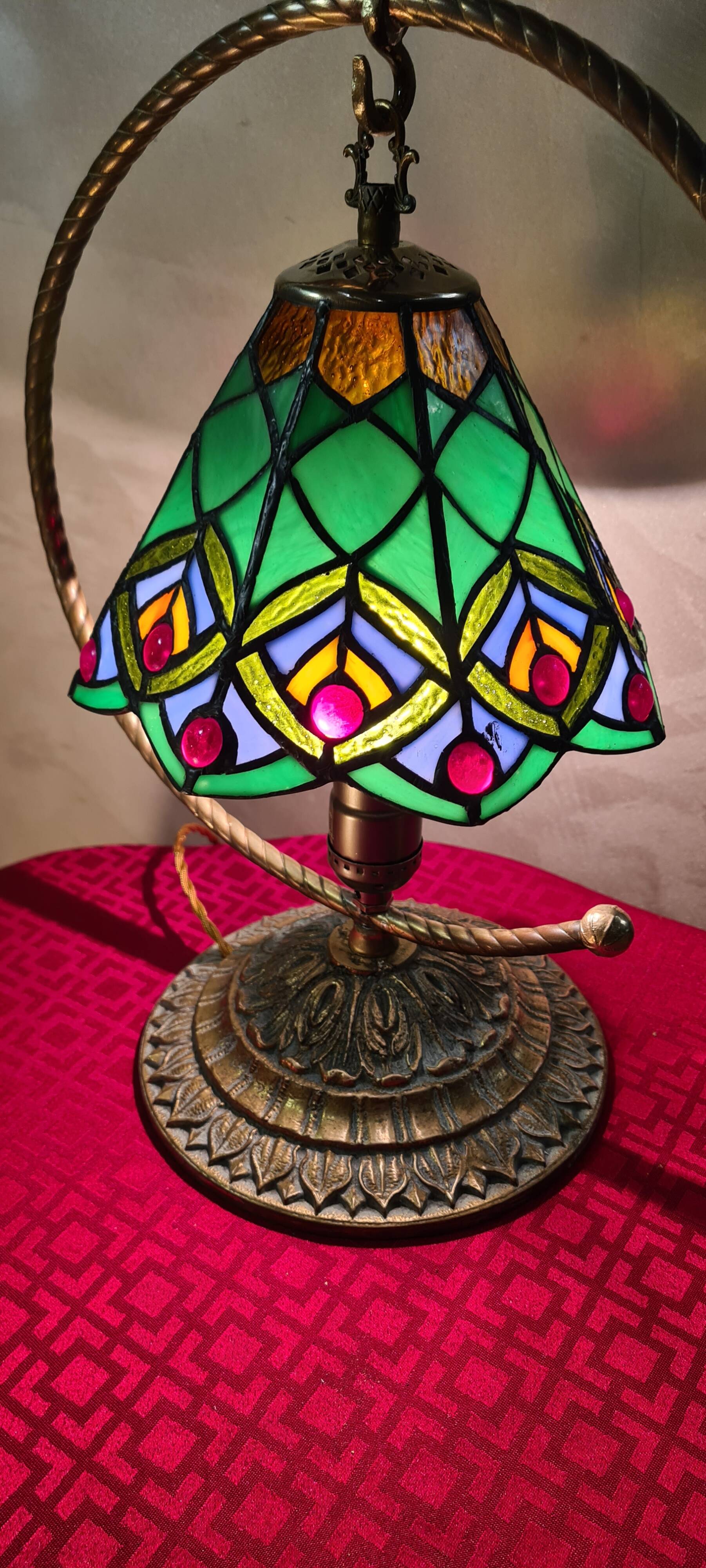 bronze and brass lamp tiffany style glass lampshade 38x32 inter on socket