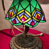 bronze and brass lamp tiffany style glass lampshade 38x32 inter on socket