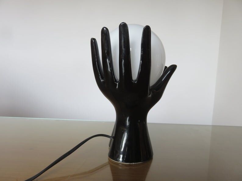 Black ceramic lamp in the shape of hands 70s