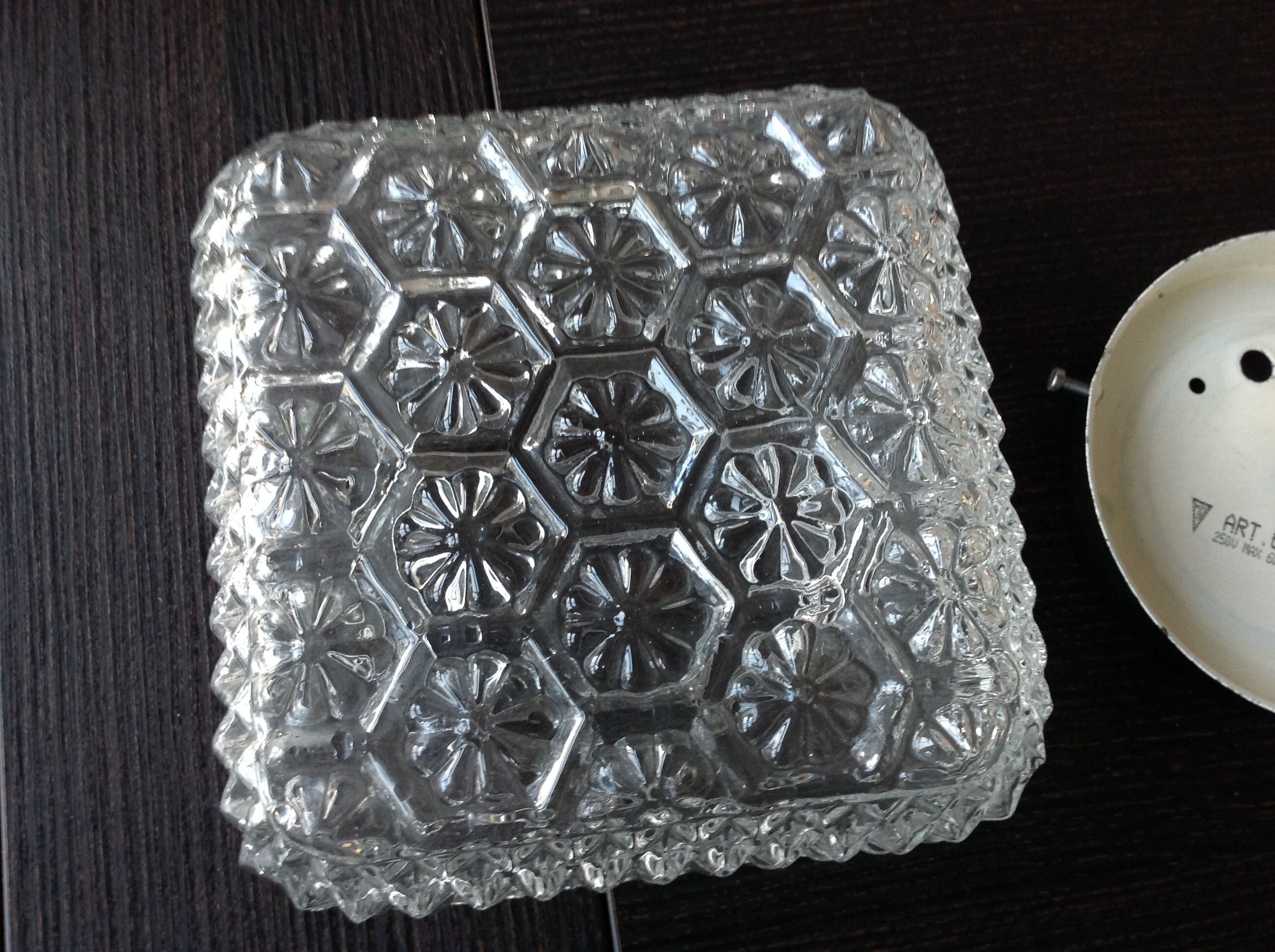 Structured /vintage square glass ceiling lamp 60s-70s