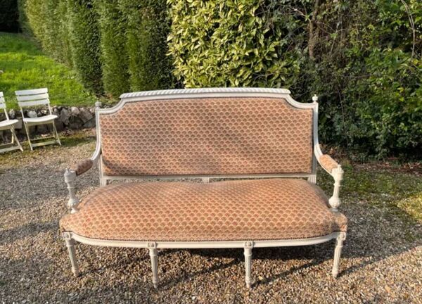 Banquette Louis XVI bois blanchi époque napoléon III