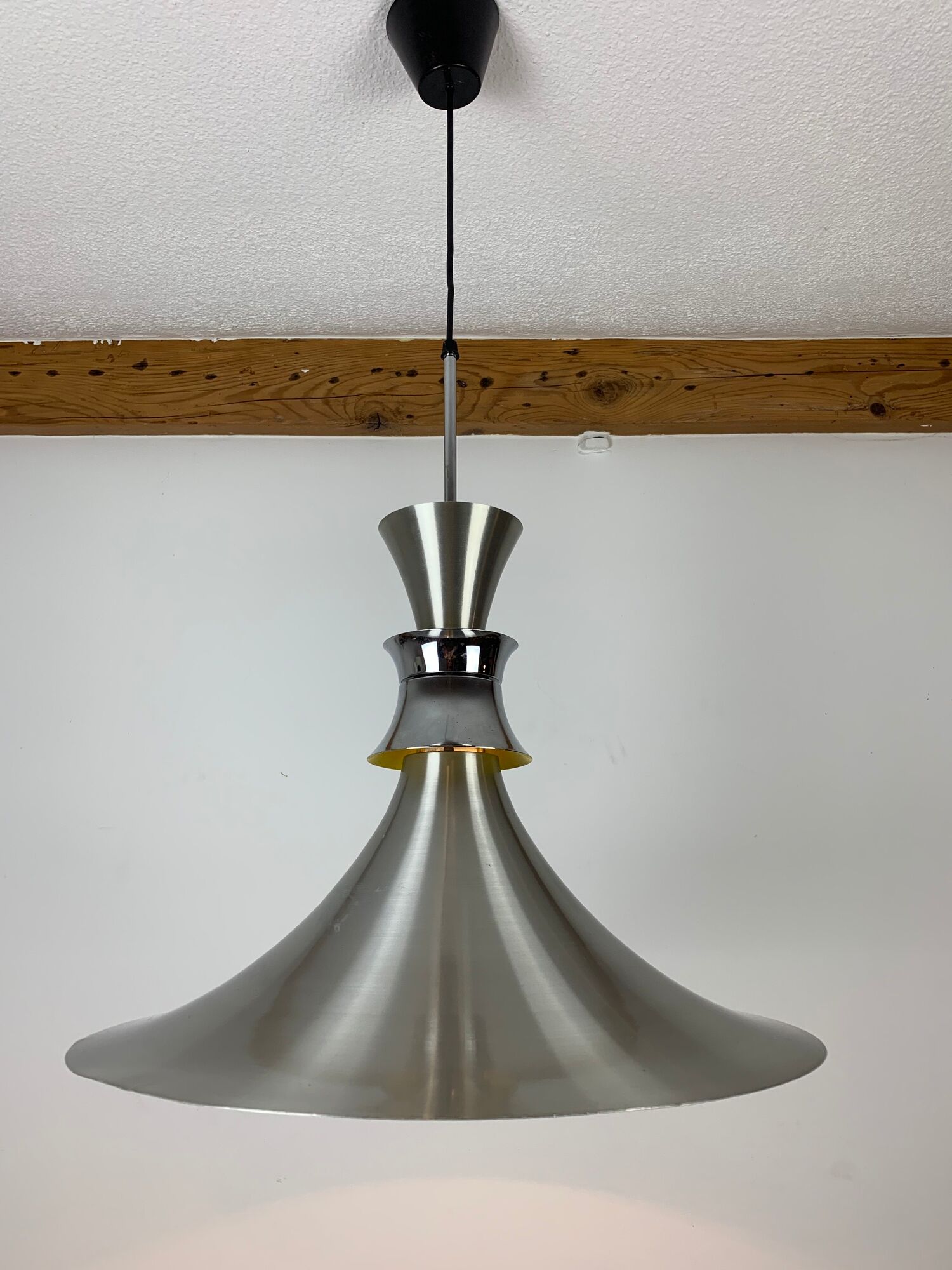 Scandinavian space age pendant lamp by Bent Nordsted for Lyskaer brushed steel 70s