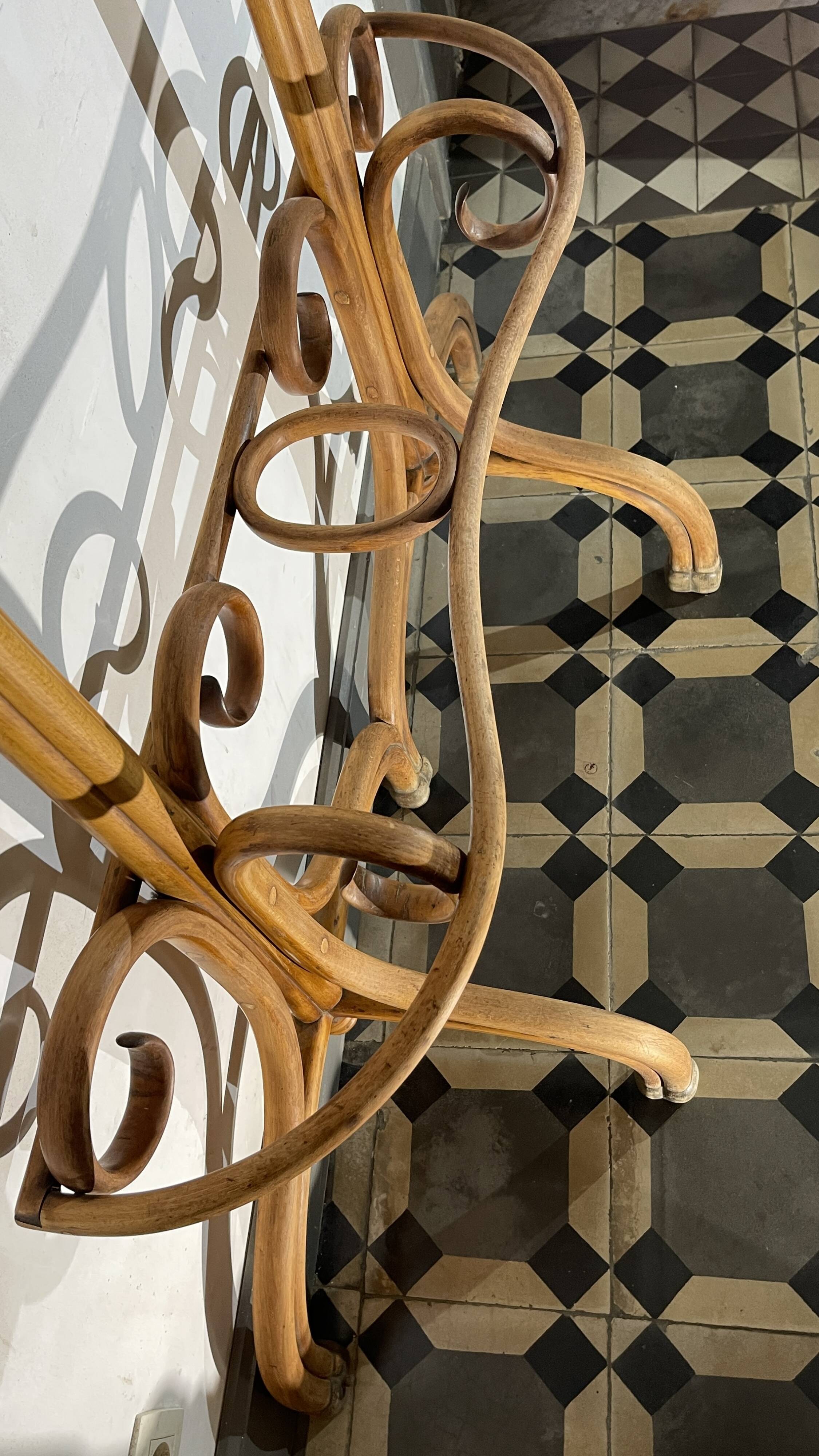 Double curved wood mirror coat rack by michael thonet gebrüder / freres, 1888