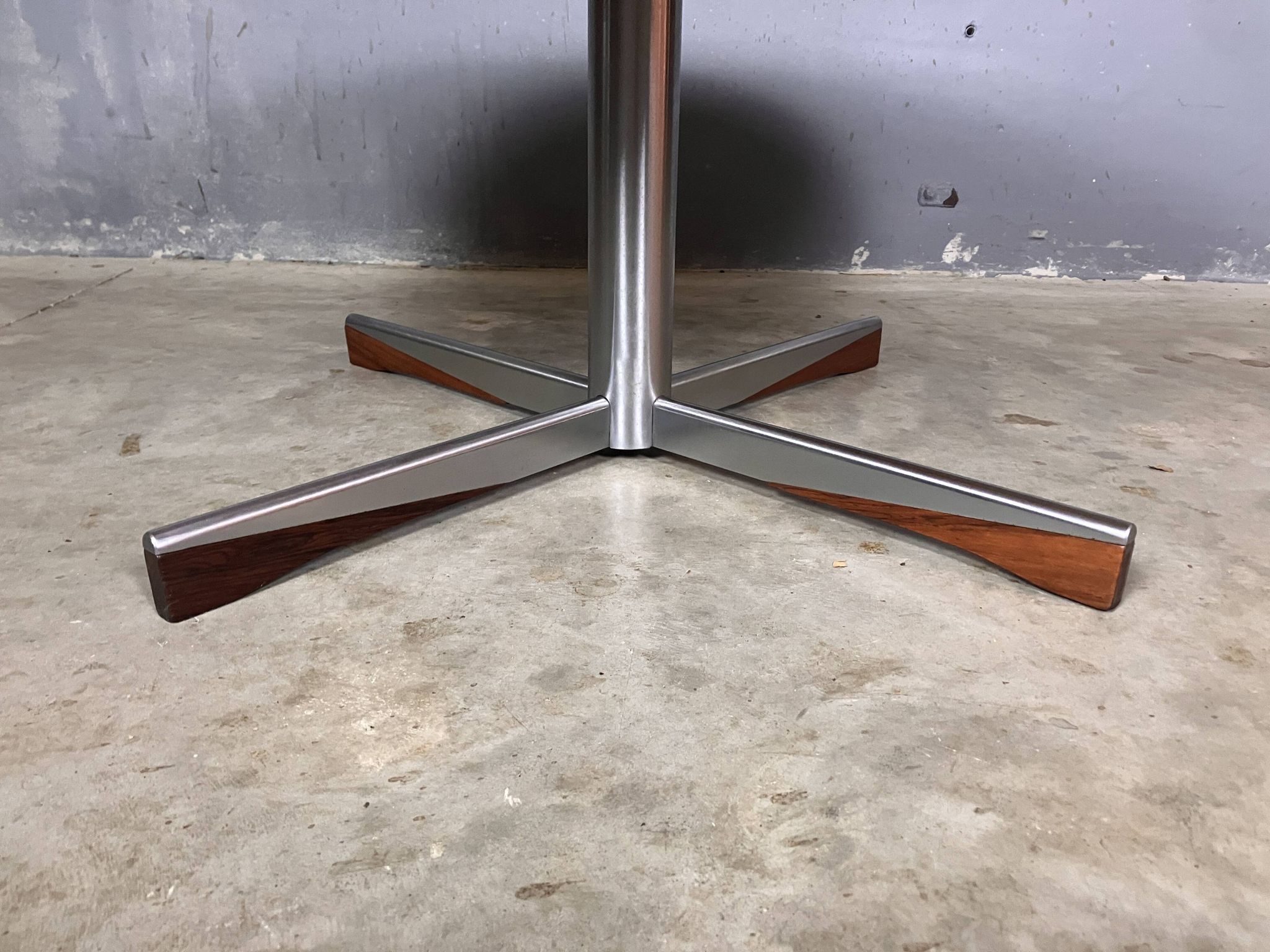 Mid Century coffee table in chrome, marble, and rosewood.