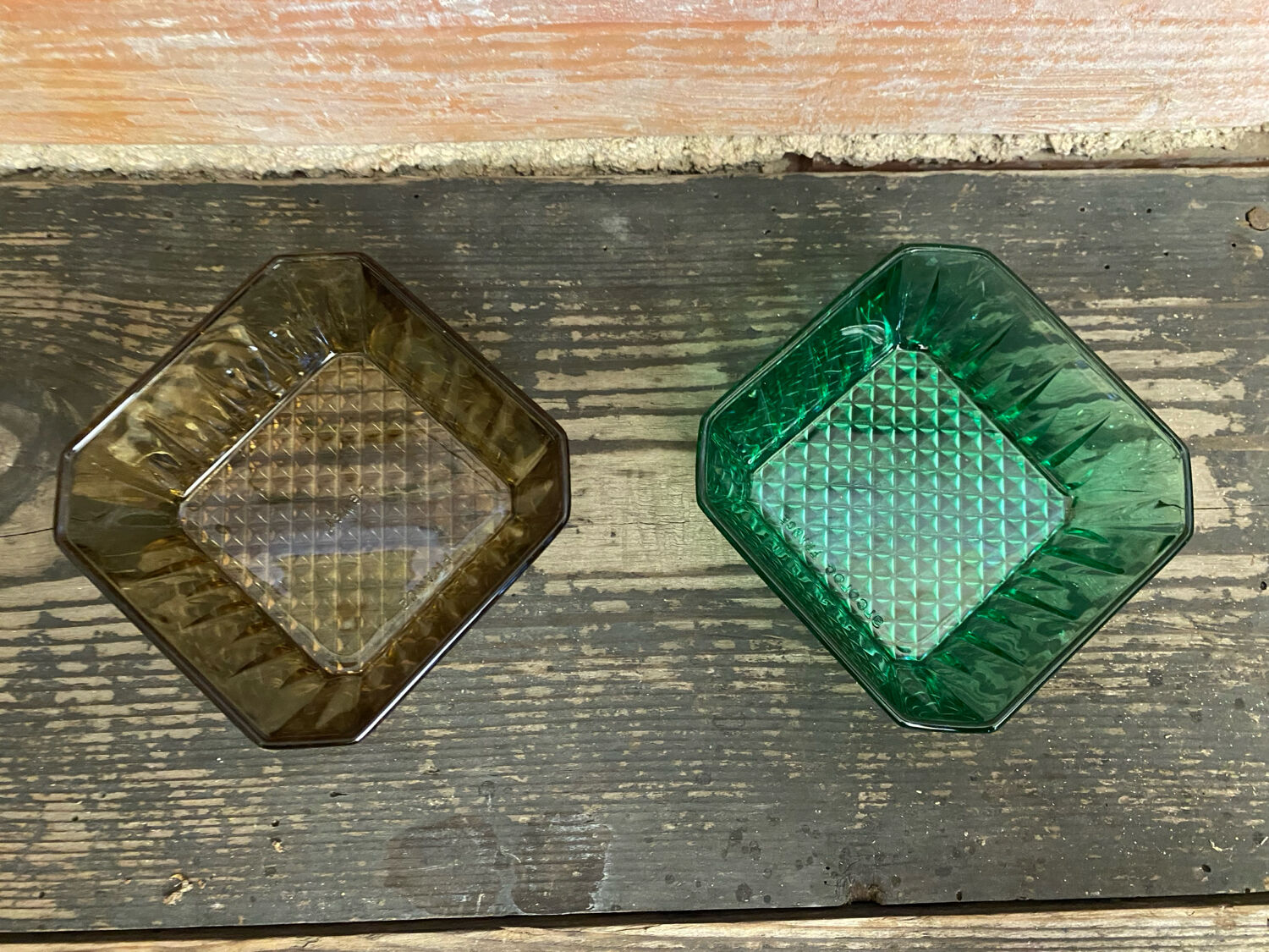 Set of 7 Antique ARCOROC Molded Glass Ramekins/Bowls, Smoked & Vintage Green