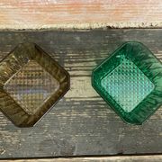Set of 7 Antique ARCOROC Molded Glass Ramekins/Bowls, Smoked & Vintage Green