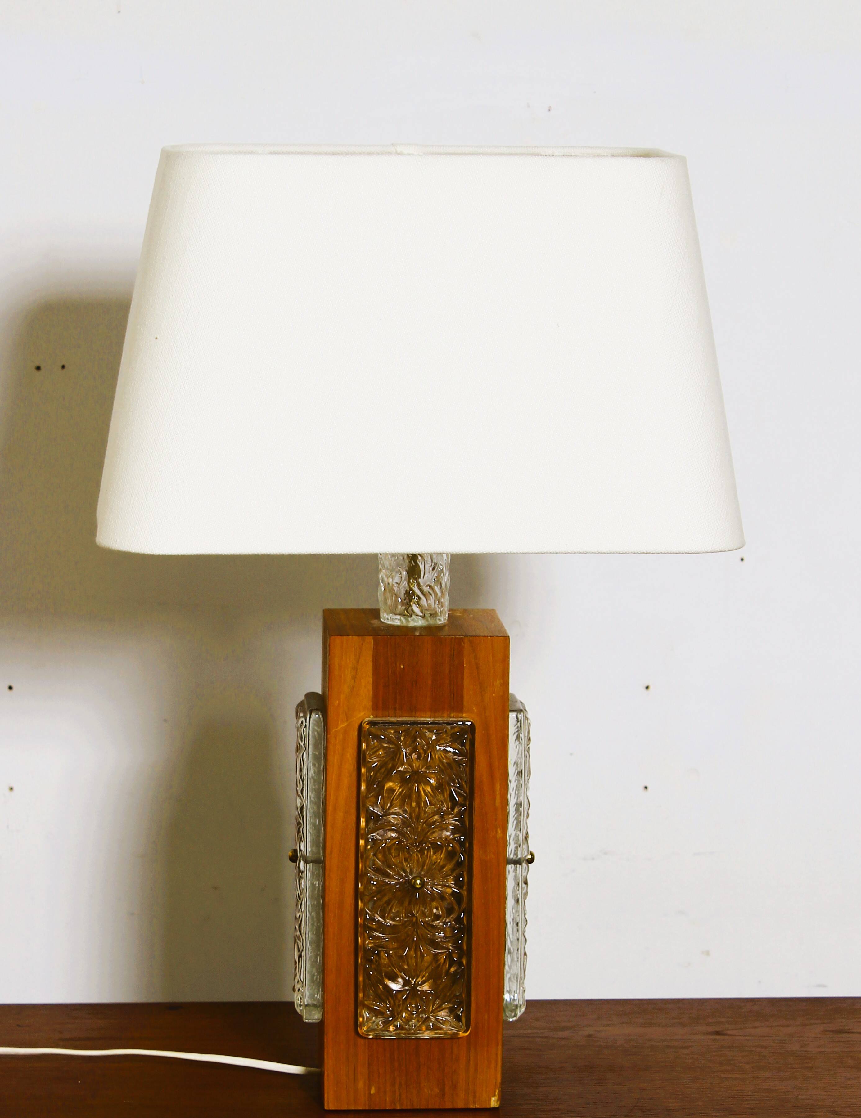 Vintage teak wood and glass lamp by Ateljé Glas & Trä, Sweden 1960s